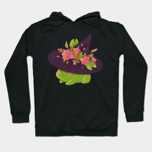 Cute witchy frog wearing pointy witch hat with water lilies Hoodie